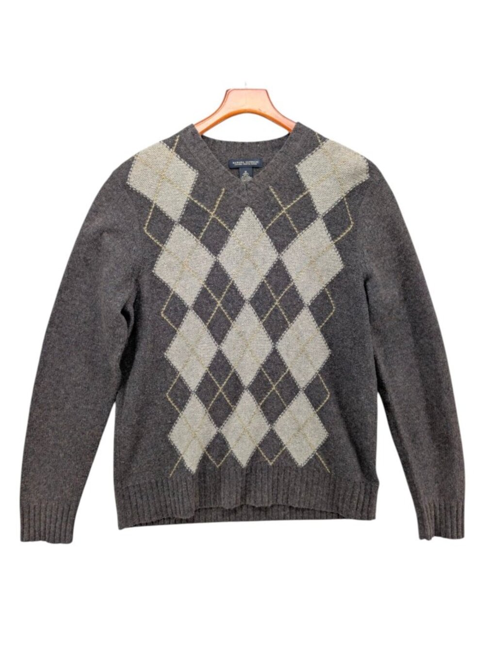 Banana Republic Wool Cashmere Angora Sweater Mens Brown Tan Argyle V Neck Size M